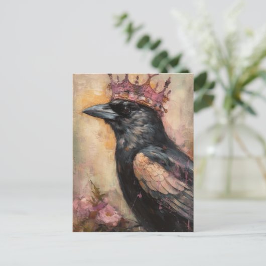 Sprookjeskraai in een roze kroon briefkaart (Staand voorkant)