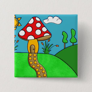 Sprookjeskunst van boszwammen vierkante button 5,1 cm