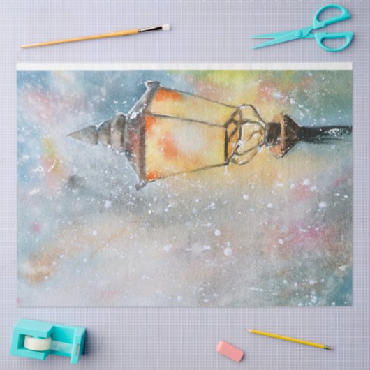 Sprookjeslamp met waterverf sneeuw kerstnacht tissuepapier (Craft)