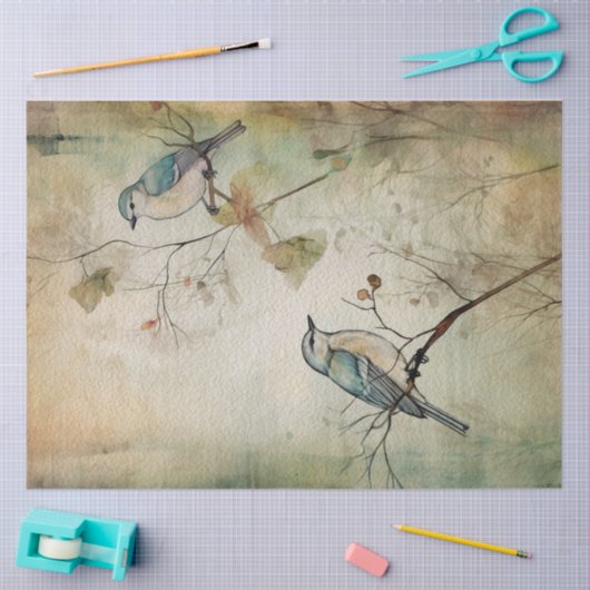 Sprookjesland Lente Bos Grijze Vogels Tissuepapier (Craft)