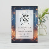 Sprookjeslichtjes en betoverd bos onder de maanlic save the date (Staand voorkant)