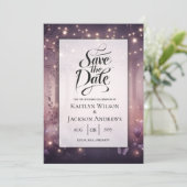 Sprookjeslichtjes in bosgloed bruiloft save the date (Staand voorkant)
