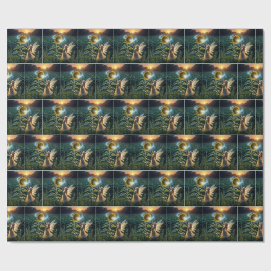 Sprookjesmeisje dat een spreuk op een zonnebloem w cadeaupapier (Vlak)