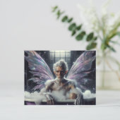 Sprookjesouder man Grijs Haar in de Paarse badkuip Briefkaart (Staand voorkant)