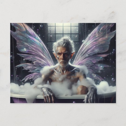 Sprookjesouder man Grijs Haar in de Paarse badkuip Briefkaart (Voorkant)