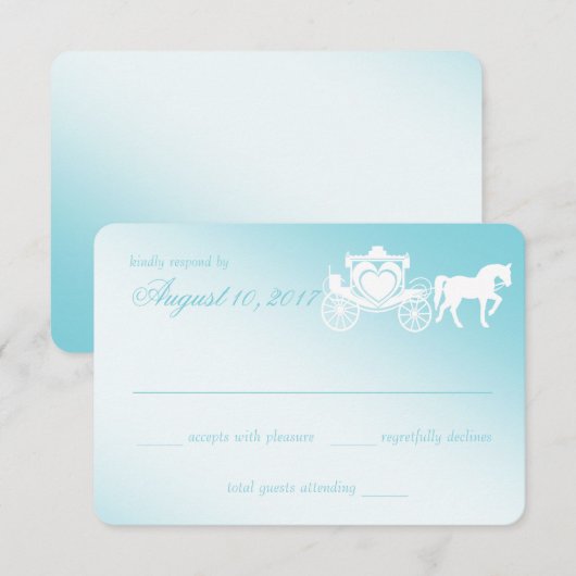 Sprookjespaard en wagen bruiloft RSVP kaartje (Voorkant / Achterkant)