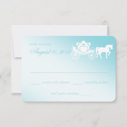Sprookjespaard en wagen bruiloft RSVP kaartje (Voorkant)