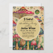 Sprookjespaddenstoelen 3e verjaardagsfeest kaart (Voorkant)