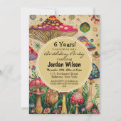 Sprookjespaddenstoelen 6e verjaardagsfeest kaart (Voorkant)