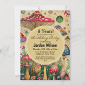 Sprookjespaddenstoelen 8e verjaardagsfeest kaart (Voorkant)
