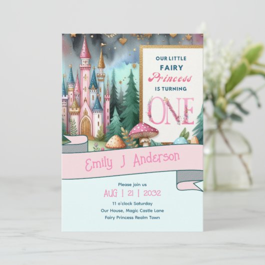Sprookjesprinses 1e verjaardag EEN Roze Fairycore Kaart (Staand voorkant)