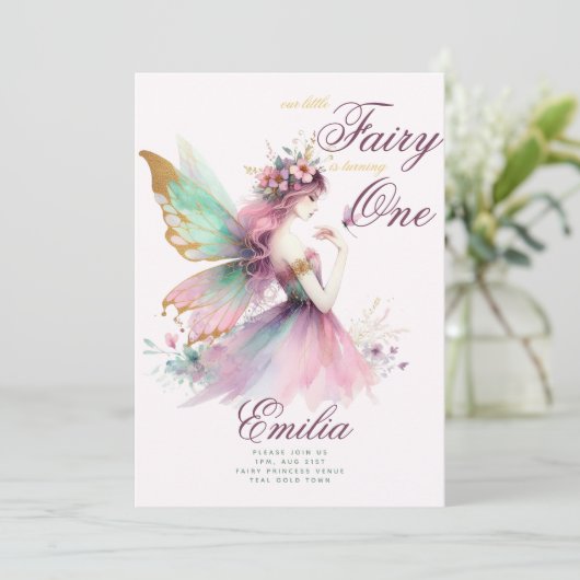 Sprookjesprinses 1e verjaardag of LEFTFTIJDIG Teal Kaart (Staand voorkant)