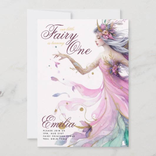 Sprookjesprinses 1e verjaardag of LEFTFTIJDIG Teal Kaart (Voorkant)