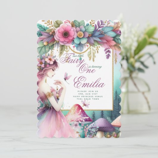 Sprookjesprinses 1e verjaardag of LEFTFTIJDIGE LEE Kaart (Staand voorkant)