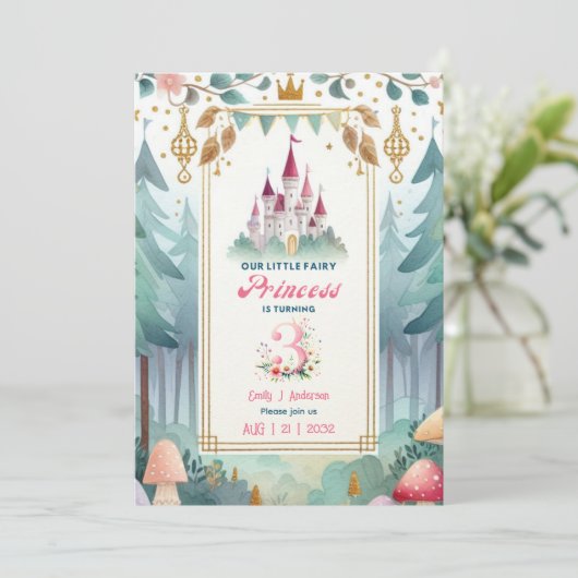 Sprookjesprinses 3e verjaardag Fairytale Fairycore Kaart (Staand voorkant)