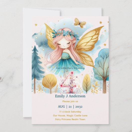 Sprookjesprinses 4DE verjaardag VIER Roze sprookje Kaart (Voorkant)