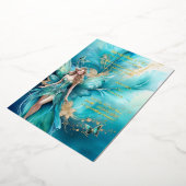 Sprookjesprinses blauwgroen gouden mythisch sprook folie uitnodiging (Gedraaid)