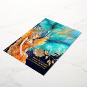 Sprookjesprinses blauwgroen sinaasappel mythisch s folie uitnodiging (Gedraaid)