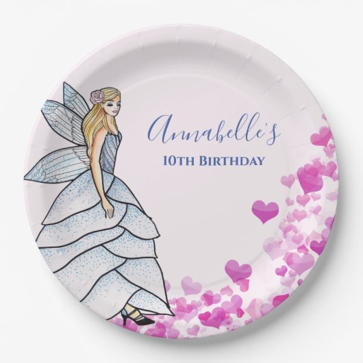 Sprookjesprinses bloemblaadjes jurk mode-illustrat papieren bordje (Voorkant)