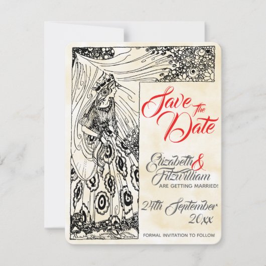 Sprookjesprinses Bruiloft Save The Date Kaart (Voorkant)