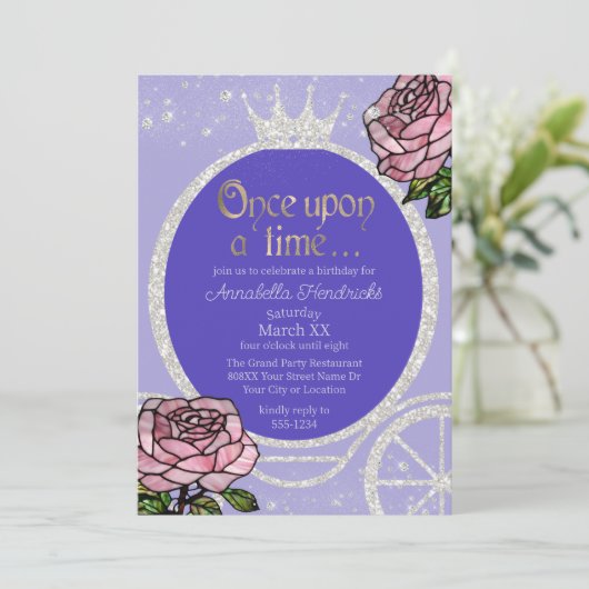 Sprookjesprinses Carriage & Glas in lood Rozen Kaart (Staand voorkant)