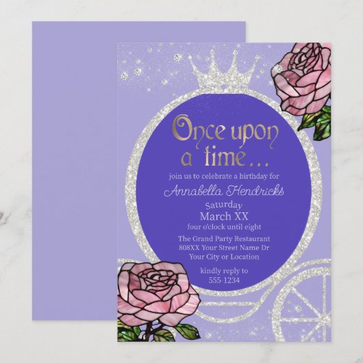 Sprookjesprinses Carriage & Glas in lood Rozen Kaart (Voorkant / Achterkant)