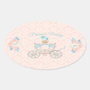 Sprookjesprinses Carriage Rozen Blush Ivory Aqua Ovale Sticker