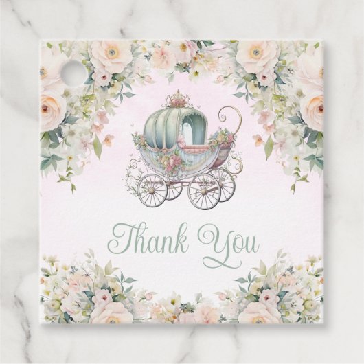 Sprookjesprinses Carriage Waterverf Floral Bedankjes Labels (Voorkant)