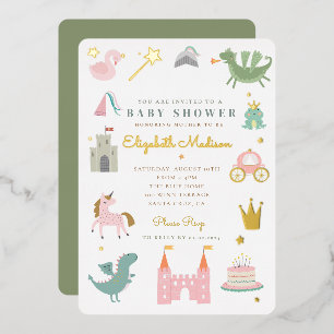 Sprookjesprinses eenhoorn Baby Shower Folie Uitnodiging