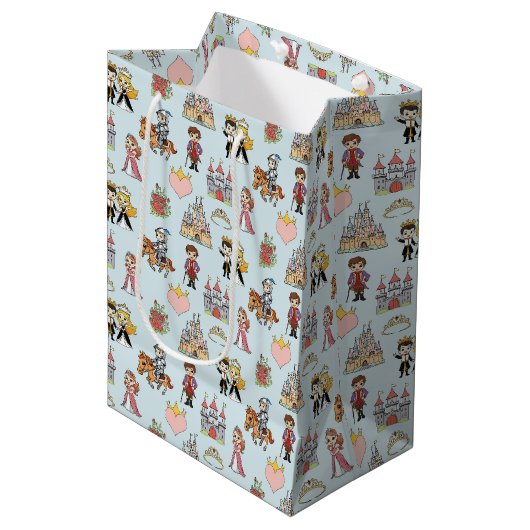 Sprookjesprinses en Ridder Patroon Gift Bag Medium Cadeauzakje (Voorkant Gekanteld)