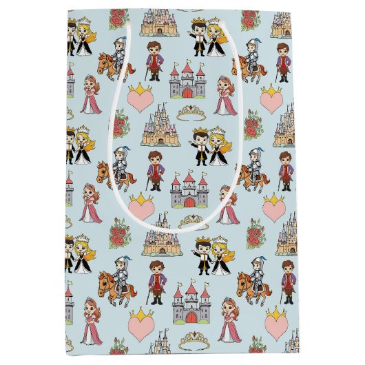 Sprookjesprinses en Ridder Patroon Gift Bag Medium Cadeauzakje (Voorkant)