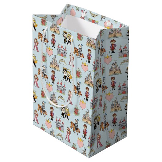 Sprookjesprinses en Ridder Patroon Gift Bag Medium Cadeauzakje (Achterkant Gekanteld)