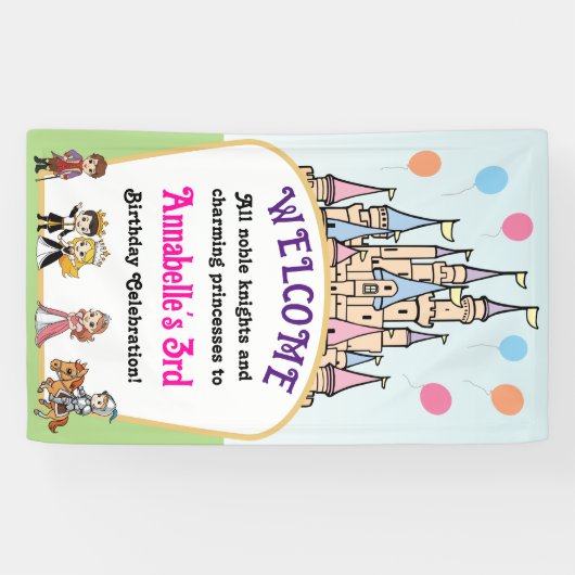 Sprookjesprinses en ridderfeest welkomstbanner spandoek (Horizontaal)