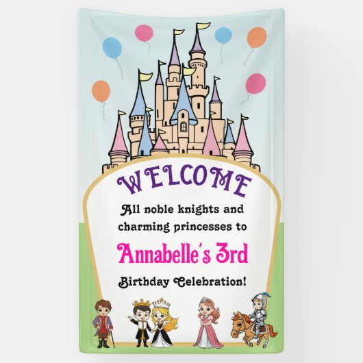 Sprookjesprinses en ridderfeest welkomstbanner spandoek (Verticaal)