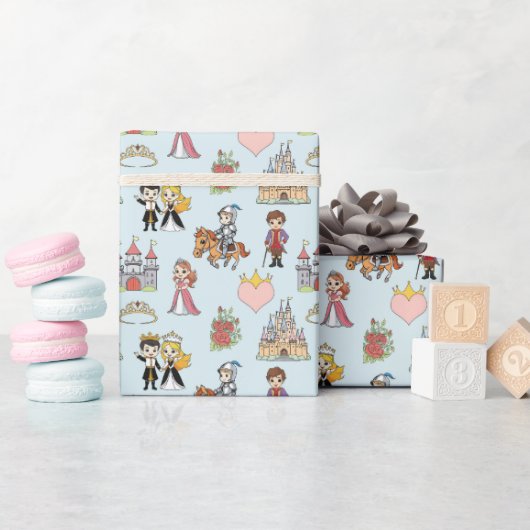 Sprookjesprinses en ridderpatroon cadeaupapier (Baby Shower)
