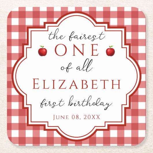 Sprookjesprinses Fairest One Red Plaid Verjaardag Kartonnen Onderzetters (Voorkant)