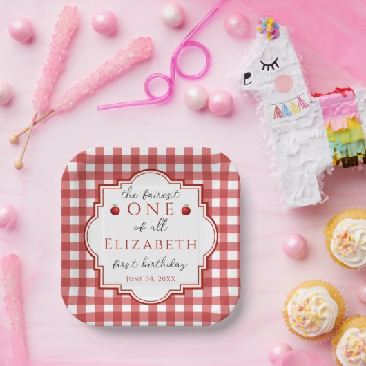 Sprookjesprinses Fairest One Red Plaid Verjaardag Papieren Bordje (Feest)