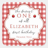 Sprookjesprinses Fairest One Red Plaid Verjaardag Vierkante Sticker (Voorkant)