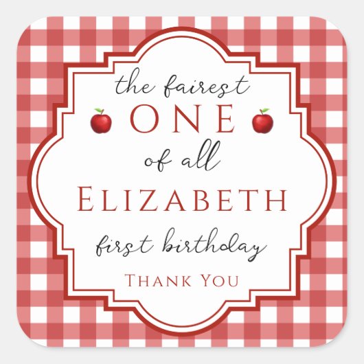 Sprookjesprinses Fairest One Red Plaid Verjaardag Vierkante Sticker (Voorkant)