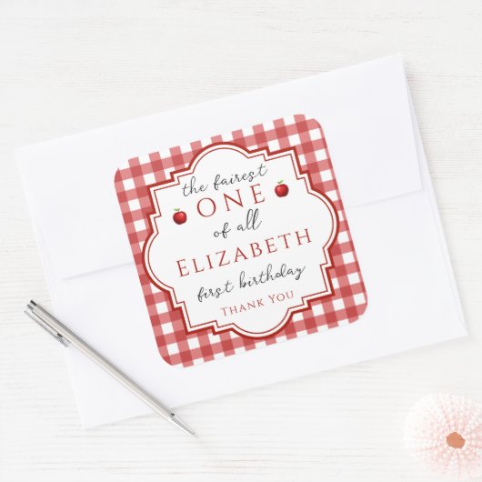 Sprookjesprinses Fairest One Red Plaid Verjaardag Vierkante Sticker (Envelop)