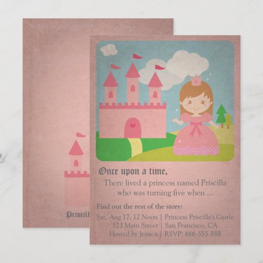  sprookjesprinses, Girl Birthday Party Kaart (Voorkant / Achterkant)