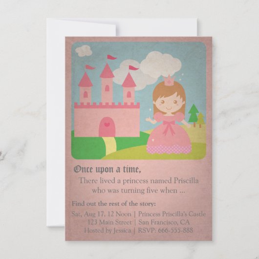  sprookjesprinses, Girl Birthday Party Kaart (Voorkant)