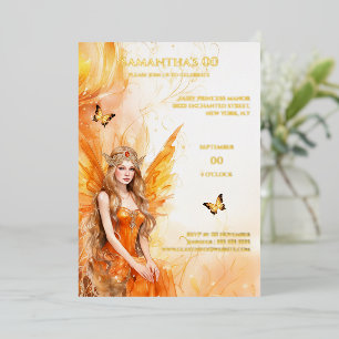 Sprookjesprinses goud oranje mythisch sprookje folie uitnodiging