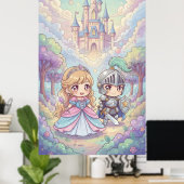 Sprookjesprinses Knight Magic Castle Forest Poster (Thuiskantoor)