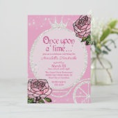 Sprookjesprinses Koets & Roze Rozen Kaart (Staand voorkant)