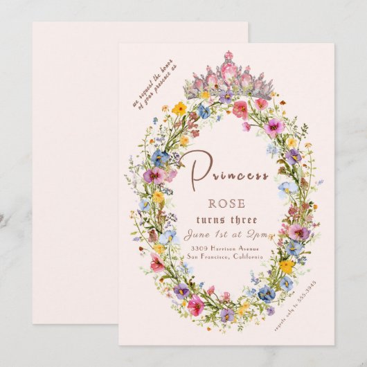 Sprookjesprinses Kroon Roze & Gouden Verjaardag Kaart (Voorkant / Achterkant)