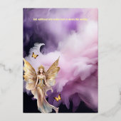 Sprookjesprinses paarse gouden mythische sprookje folie uitnodiging (Achterkant)