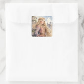 Sprookjesprinses Rapunzel en een middeleeuws kaste Vierkante Sticker (Tas)