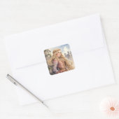 Sprookjesprinses Rapunzel en een middeleeuws kaste Vierkante Sticker (Envelop)