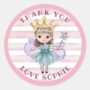 Sprookjesprinses Roze & Goud Bedankje Favor Ronde Sticker